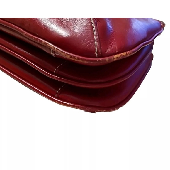 Hype Vintage Red Leather Double Strapped Accordion Style  Hand/Shoulder Bag EUC - Picture 14 of 16